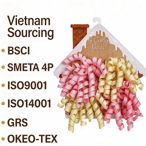 Lazo de Regalo Rizado Navideño, Listo para Venta al por Menor, Procedente de Vietnam, con Certificaciones VBSCI, SMETA, GRS y OEKO-TEX, para Minoristas de EE. UU. - Product Image 1