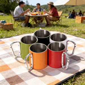 Tasse de camping en acier inoxydable de haute qualité <span class=keywords><strong>avec</strong></span> mousqueton, tasse à café de voyage à double paroi en acier inoxydable <span class=keywords><strong>avec</strong></span> poignée 200 ml 300 ml - Product Image 3