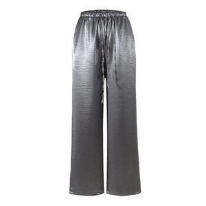 Nouvelle Collection Printemps – Pantalon Long Femme Style Vintage Européen et Américain, Taille Élastique en Satin, Coupe Droite Ample, Jambe Large – Tendance Hot Girl - Product Image 4