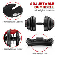 Haltère réglable simple 5-40 kg (10-90 lbs) 17 niveaux à libération rapide pour entraînement de force à domicile, équipement de fitness, poids libres