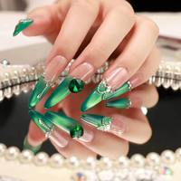 Ongles artificiels longs style stiletto, haute qualité, prix usine, effet œil de chat dégradé, strass, couverture complète, pour ongles de la Saint-Valentin