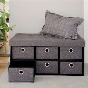 Simplify Pouf à double rangement pliable à 6 tiroirs Tabouret repose-pieds de 40 pouces Solution de rangement pratique - Product Image 6