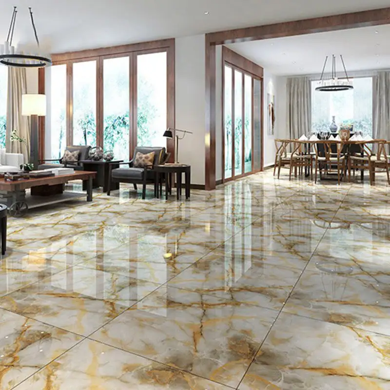 Hight quality jade Look Ceramic Marble Floor Tile gold and black full polished glazed marble porcelain flooring tile