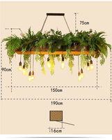 Lustre industriel LED avec design floral et plantes vertes, couleur et taille personnalisables, éclairage dimmable pour hôtel et bar