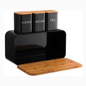 Grande metallo verticale 4 pezzi Set da cucina cestino del pane e contenitori con coperchio di bambù per il negozio - Product Image 2