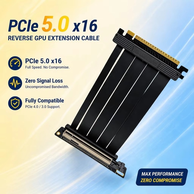 Ultra Thin Flexible Adapter Reverse PCIe 5.0 X16 Extension Cable Gold Plated Contacts ITX Custom Build Extender Ribbon PC