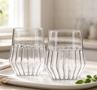 Mug en verre transparent à nervures, soufflé à la main en borosilicate, pour café et lait