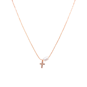 Collar de diamantes de acero inoxidable 316L con baño de oro PVD, colgante de cruz con perla para mujer, joyería. - Product Image 2