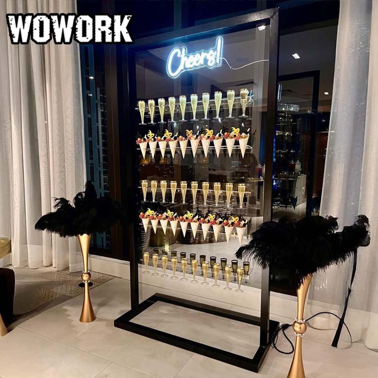 2025 WOWORK оптовая продажа съемный акриловый металлический каркас шампанское настенный дисплей стенд для свадебного торжества украшение
