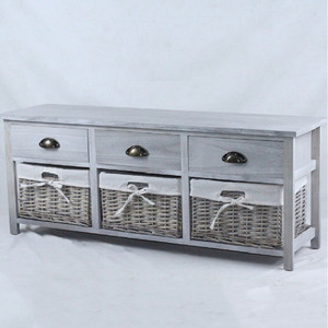 Vintage Grey Range -Three <strong>Drawer</strong> and Three <strong>Wicker</strong> Basket Storage Unit - Product Image 1