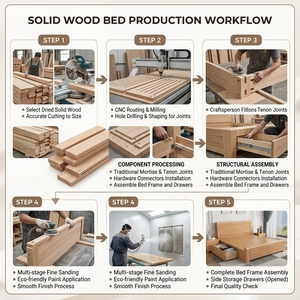 Fournisseur OEM de mobilier d'hôtel : Lits doubles modernes avec rangement, cadre de <span class=keywords><strong>lit</strong></span> king size en bois massif - Product Image 4