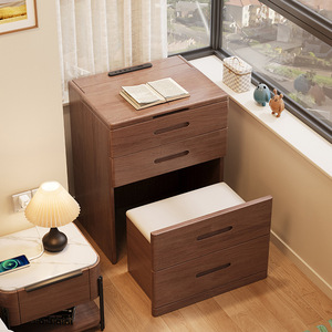 <b>Small</b> Solid Wood Dressing Table With Lighted Mirror Flip Top Modern Minimalist Bedroom Vanity With Storage <b>Drawer</b> And Stool - Product Image 2