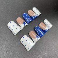 Grosir Pabrik Kuku Buatan Tangan Berkualitas Tinggi Tipe Duckbill Warna Biru dan Putih Motif Polka Dot Prancis Dapat Digunakan Kembali