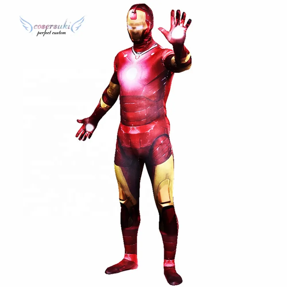 Superhero Halloween Kostuum Volwassen Iron Man Jumpsuit Cosplay <span class=keywords><strong>Licht</strong></span> Helder Panty Tony Stark Onesies <span class=keywords><strong>Zentai</strong></span>