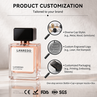Flacon de parfum vide de luxe personnalisé en verre carré de 30 ml, 50 ml, 100 ml avec bouchon noir facetté