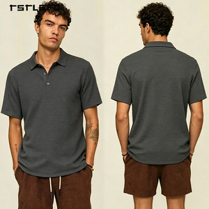 Men Anti-Wrinkle Polyester Silk Feel <b>Polo</b> <b>Shirt</b> Charcoal <b>Grey</b> Textured Short Sleeve Old Money Style Summer Luxury Casual <b>Polo</b> - Product Image 4