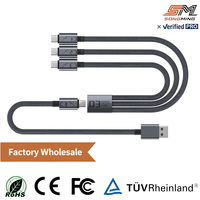 Câble USB de charge rapide 4-en-1 détachable, tressé en tissu, cuivre pur, 1,2 m, gris foncé, logo personnalisé, vente en gros OEM