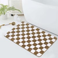 Custom Microfiber Non-Slip Bathroom Bedroom Runner Rug Washable Simple Checkered Design Area Rug Tufted Bath Mat