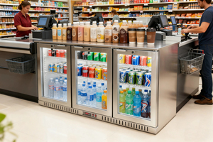 NE-300CS-8 Soda Beer Back <b>Bar</b> Cooler Refrigerator Stainless Steel Built-In Commercial Three glass doors display fridge - Product Image 5