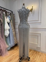 Robe de soirée Serene Hill LA73748A dorée à col montant et franges, robes de soirée de luxe ornées de perles pour femmes 2026