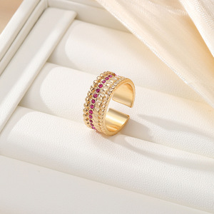 Vintage Open Back Ring With Zircon Beads Pave Setting Women's Fashion Party Jewelry Rose Red Emerald Green Dark Green Peach - Product Image 3