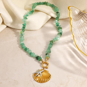Collar con Colgante de Concha Marina con Cuentas de Piedra Verde, Estilo Bohemio, Joyería Casual para Vacaciones, Patrón de Estrella, Verano - Product Image 2