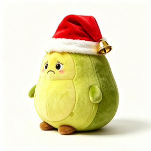 Cuscino Peluche Morbido a Forma di Avocado Verde Personalizzabile per Natale, Simpatico Avocado Triste con Cappello da Babbo Natale (se desideri) - Product Image 4