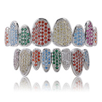 Hip Hop Bling Zircon cubique argent glacé Grillz Cooper cristal bijoux haut et bas Grillz dents bijoux de corps