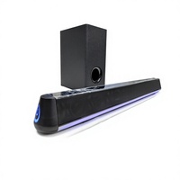 ETISTAR Système Home Cinéma 5.1 Canaux 120W Son Surround 3D avec Lumières RGB Pulsées pour Mini Barre de Son TV et Caisson de Basses Sans Fil en Bois