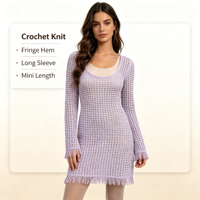 Robe pull en maille pointelle menthe mi-longue à manches longues pour femme, qualité supérieure, personnalisable OEM & ODM, vente en gros