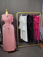 Robes décontractées plissées à manches longues et col en V pour femmes, grande taille, couleur unie, élégantes et tendance, par Miyaki