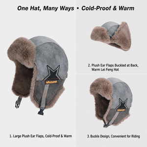 Chapeau Lei Feng classique unisexe en daim doublé polaire, épais et élégant, idéal pour l'équitation, le <span class=keywords><strong>ski</strong></span> et les activités de plein air, garde au chaud - Product Image 2
