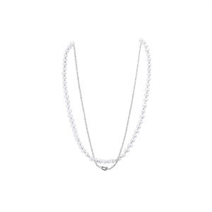 Collana a Doppio Strato con Perle Imitate in Acciaio Inossidabile, Gioiello Unisex Classico con Perline - Product Image 1