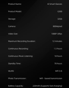 Nuovi Occhiali Smart AI G300 2026 con Fotocamera HD 800W, Chiamate BT, Riproduzione Musicale, Traduzione AI, WiFi, Registrazione <span class=keywords><strong>Foto</strong></span> e Video - Product Image 6