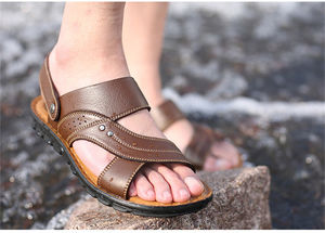 Sandalias de Verano para Hombre en Oferta, Zapatos de Cuero Genuino de Calidad, Sandalias Cómodas para Hombre, Pantuflas Sin Cordones, Sandalias Marrones para Hombre - Product Image 5