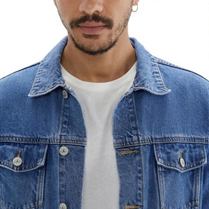 Veste en jean classique pour homme, col mandarin décontracté, respirante, coupe régulière, pour l'hiver, 100% coton, bleu délavé - Product Image 5