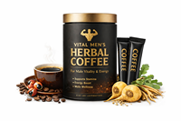 Poudre de café aux herbes pour la vitalité masculine adulte : Mélange de Maca, Panax Ginseng, Cordyceps et Ashwagandha – Soutien naturel à l'énergie et à la résistance