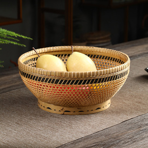 <b>Bamboo</b> Woven Fruit Basket Round Handmade Kitchen Food <b>Container</b> - Product Image 1