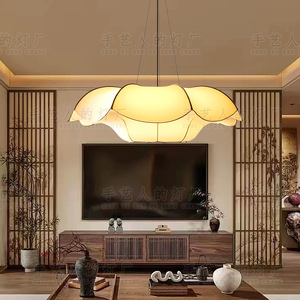 Lustre ovale LED d'inspiration zen chinoise 80cm 100cm 120cm, luminaire principal de salon, lampe en tissu blanc - Product Image 3