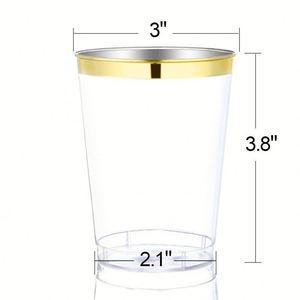 10oz Gold Plastic <b>Cups</b>, Clear Plastic <b>Cups</b> Tumblers, Elegant Gold Rimmed Plastic <b>Cups</b> - Product Image 2