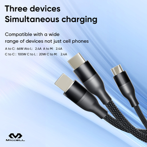 Miccell hợp kim nhôm 3 trong 1 USB sạc nhanh cáp 3A nylon bện cáp điện 3 trong 1 USB sạc cáp dữ liệu - Product Image 5