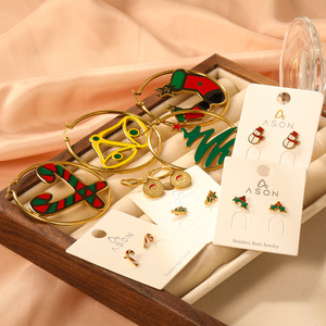 Christmas Hoop Earrings With Snowman Stocking <b>Candy</b> Cane Design Stainless Steel Jewelry For Women Gift Occasion - Product Image 1