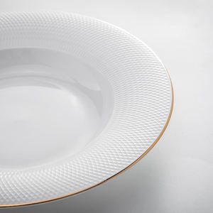 จานขอบสีทองลึก23ซม. สุดหรูเครื่องใช้บนโต๊ะอาหารสำหรับงานแต่งงานจานพอร์ซเลนและจานถ้วยชามสำหรับงานแต่งงานที่หรูหรา - Product Image 5