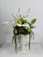 Centre de table floral artificiel vert et blanc pour mariage, avec hortensia, anthurium et lys calla, pour décoration de fête et de maison