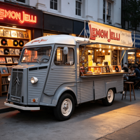 Camionnette alimentaire mobile électrique Citroën Rétro Vintage, remorque commerciale avec grill à sandwichs électrique, pour boutique de disques vinyles et confiserie