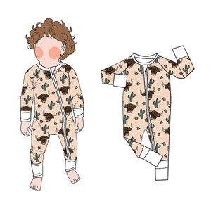 Pakaian Bayi Baru Lahir Berkualitas Tinggi Motif Barat Bahan Bambu Viscose Lembut, Piyama Anak Balita dengan Ritsleting - Product Image 3