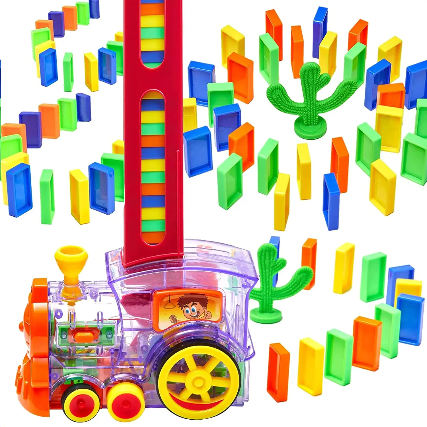 DWI 80pcs Dominos Train Blocks Set Domino Train Toy with Lights Sounds Blocks Domino Set Building and Stacking Toy for KID