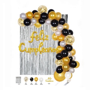 Fournitures de fête OEM, kit de ballons en latex chromé perlé espagnol « Feliz Cumpleanos », rideau métallique brillant pour la décoration de fête d'anniversaire - Product Image 5
