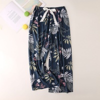 Celana Piyama Wanita Hamil Motif Bunga, Bahan Katun Sutra Bernapas, Model Longgar Lebar, Panjang Mata Kaki, Gaya Pastoral untuk Musim Panas