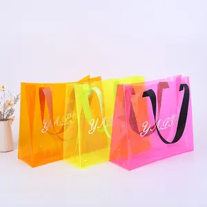 ECO low moq Custom Colorful Transparent Gift Pvc Bag Clear Shopping Pvc Tote Bag With Logo Print Large capacity beach bag